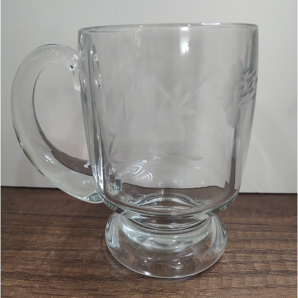 Princess House Heritage Crystal Footed Coffee Mug Etched Floral 14oz